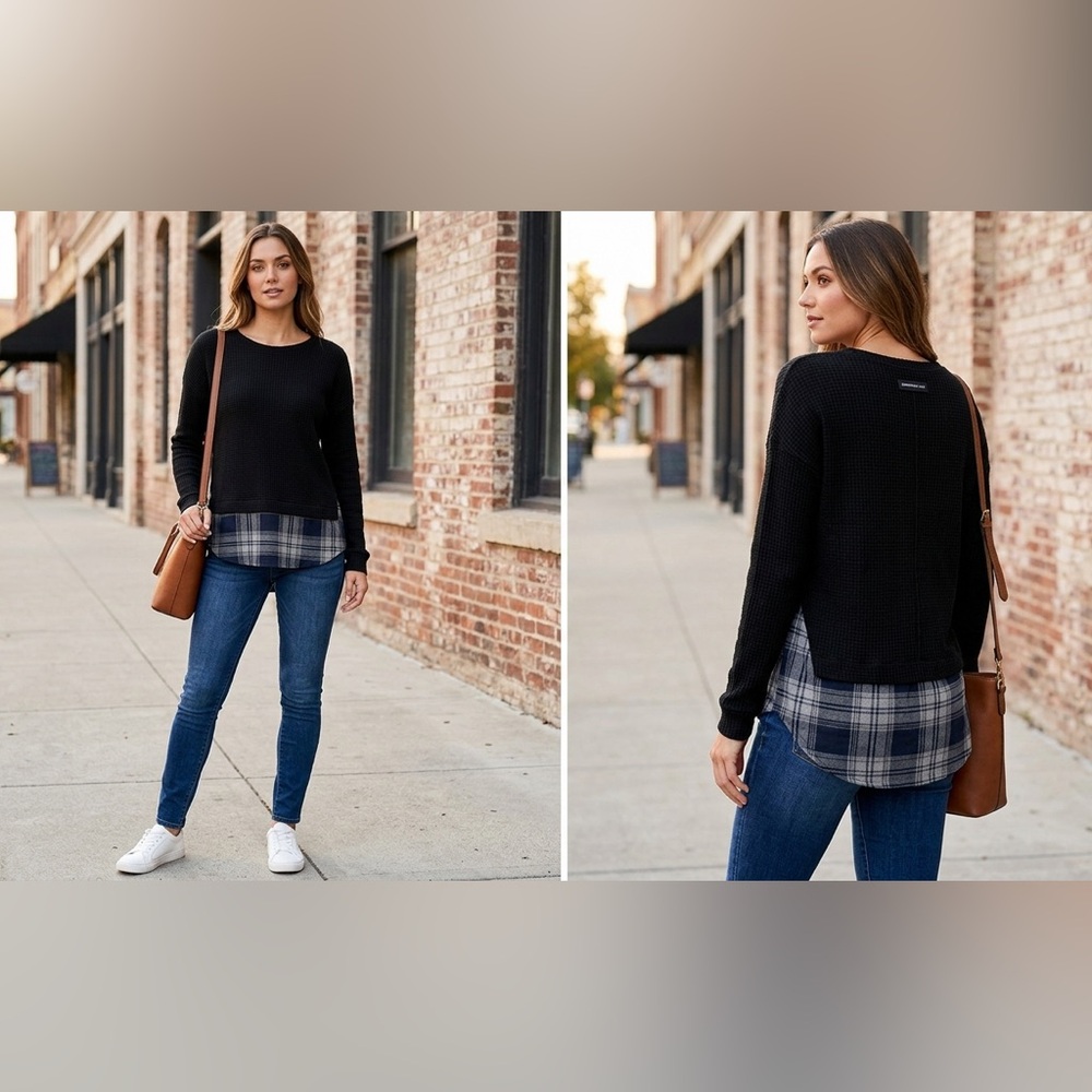 Generation Love Black Top with Plaid Detail